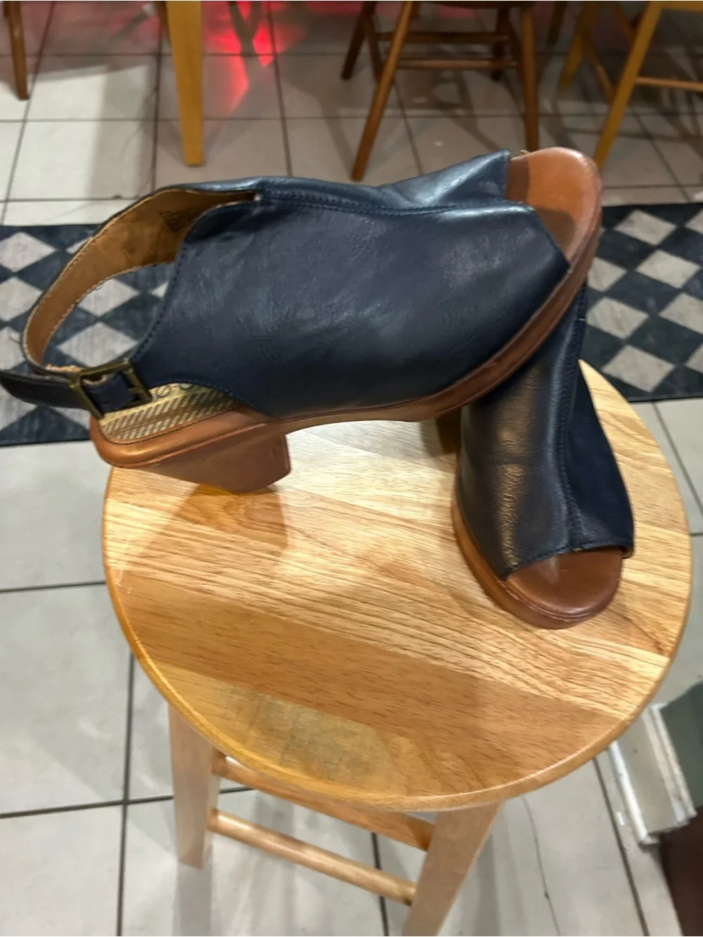 Women’s Open-Toe Slingback Platform Heels in Navy and Brown